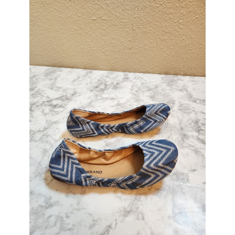 Lucky Brand Womens 7.5 Blue Chevron Emmie Ballet Flats Zigzag LK-Emmie